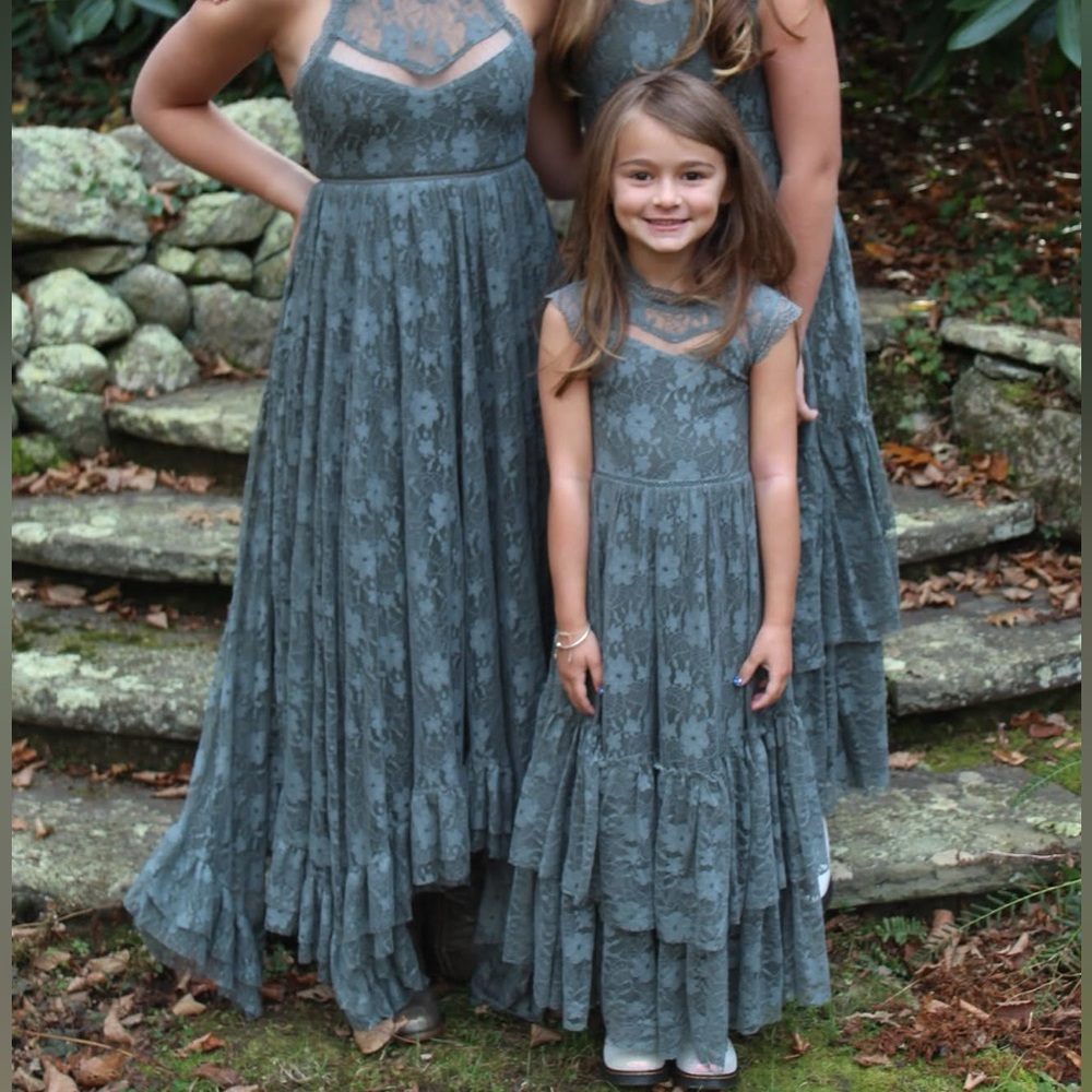 Joyfolie Lace Kids Dress in agave green